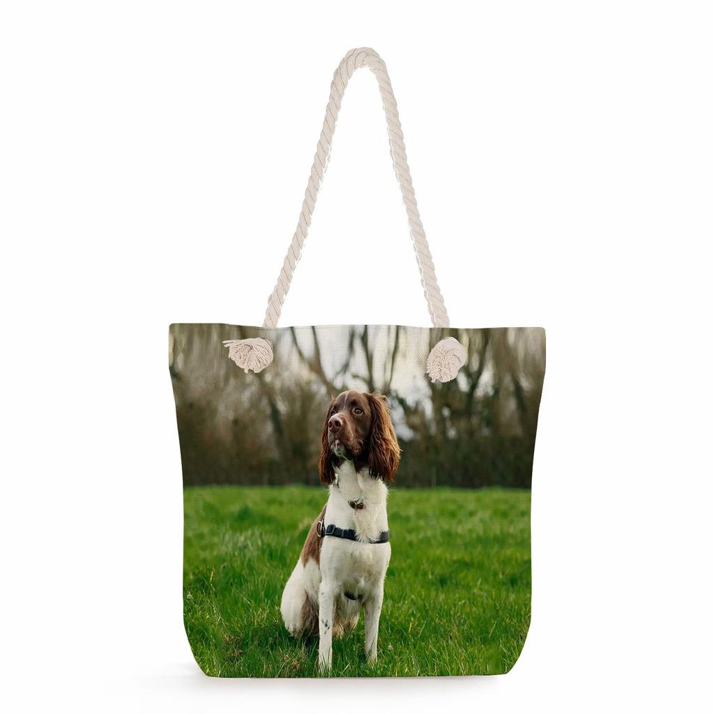 Multifunctional Dog Printed Thick Rope Shoulder Beach Bag Casual Large Capacity Handbag 7620