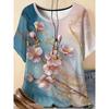 Fashion Women's Crew Neck T-Shirt 3D Flower Color Printing Crew Neck Short Sleeve Flower Short Sleeve