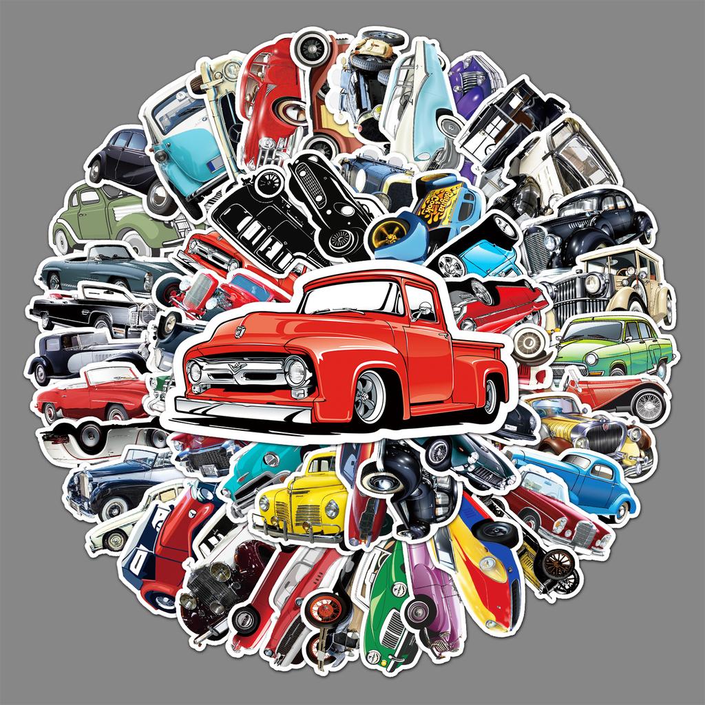 51 Nostalgic Vintage Car Cartoon Personality Doodle Creative Laptop Helmet Water Cup Decorative Stickers