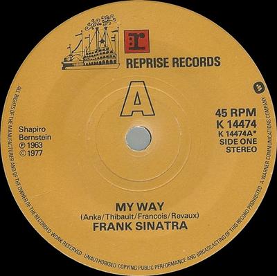 Disco de 7 polegadas FRANK SINATRA - My Way K14474 Reprise Records 1977 Reino Unido Pop Usado