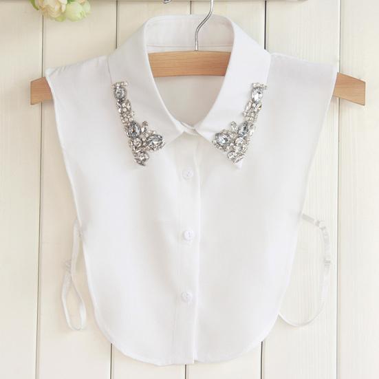 Yousheng Women Rhinestone Fake Collar Detachable Chiffon Dickey False Collar with Adjustable Straps Half-Length Fake Shirts Collar for Festive Party