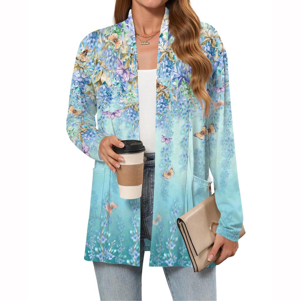 Women's Lightweight Cardigan Sweaters Open Front Long Sleeve Casual Loose Thin Cardigans With Pockets