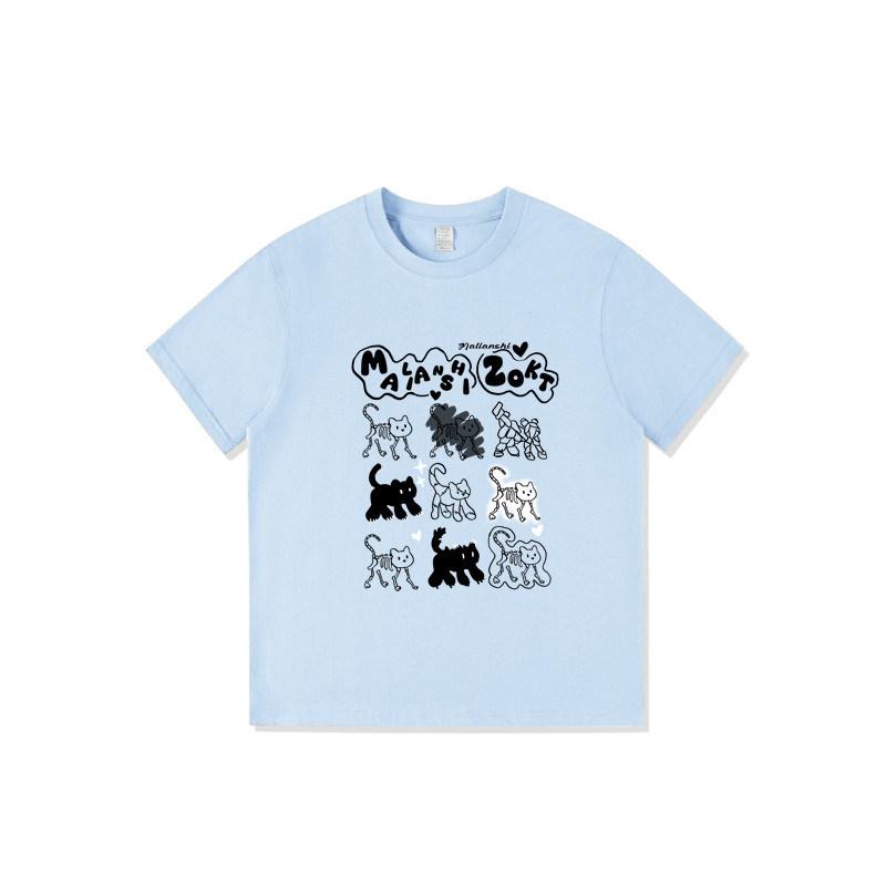 Pure cotton American retro short-sleeved t-shirt women's new popular design sense niche loose large size cartoon trendy top