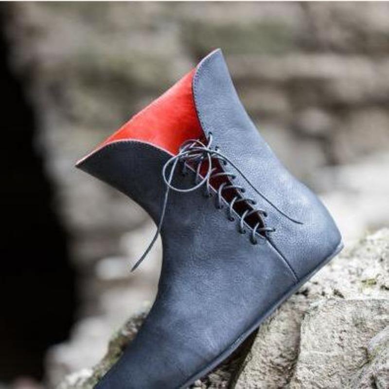 Spring and Autumn Pointed Head Medieval Men's Leather Lace-Up Martin Boots Flat Large Size Men's Shoes