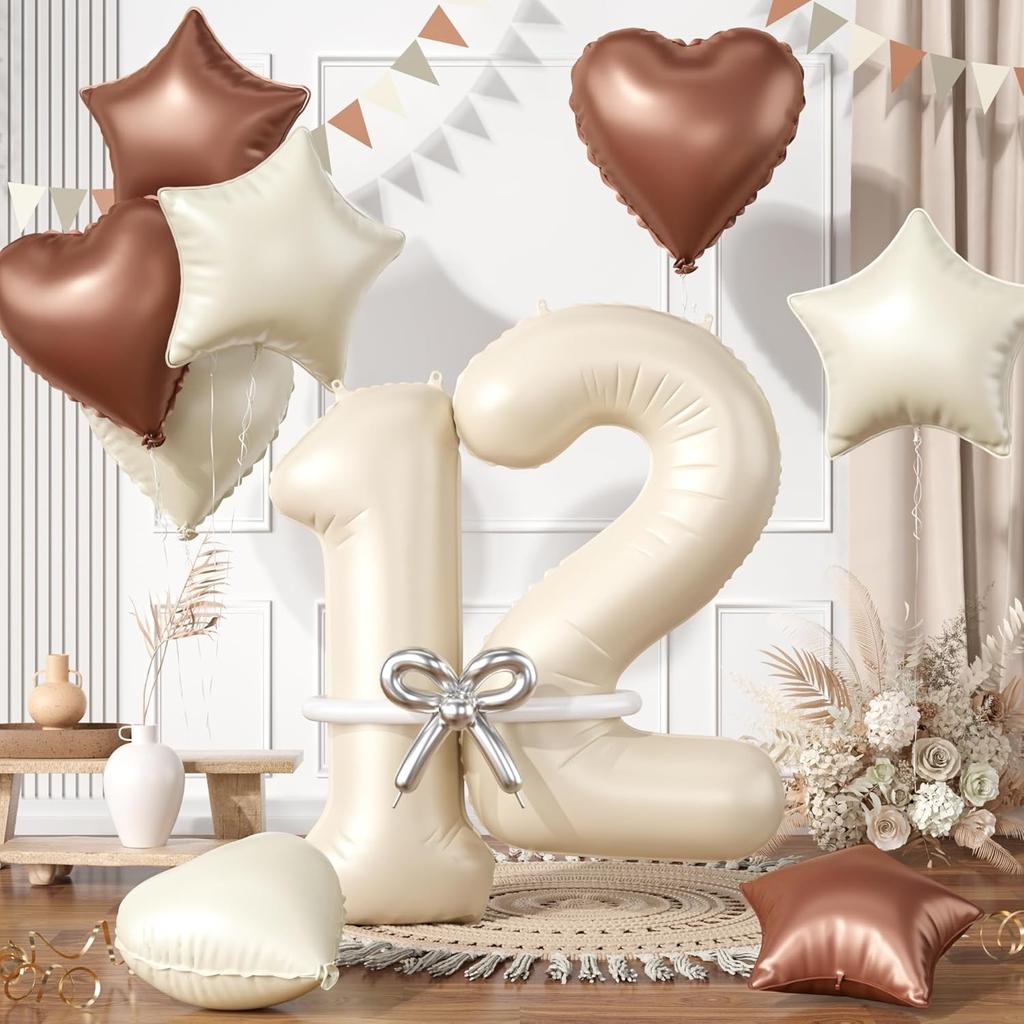 13 Pcs40inch Digital Love Pentagram Aluminum Film Balloon Set 10~21 Years Old Number Cream White Number for Birthday Party Decor