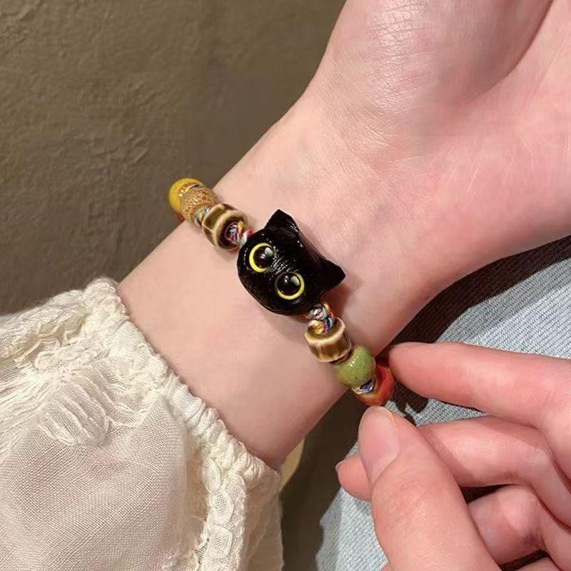 Handmade Adjustable Big Eye Cat Bracelet For Women Men Charm Beads Pet Bracelet Fashion Halloween Gothic Jewelry
