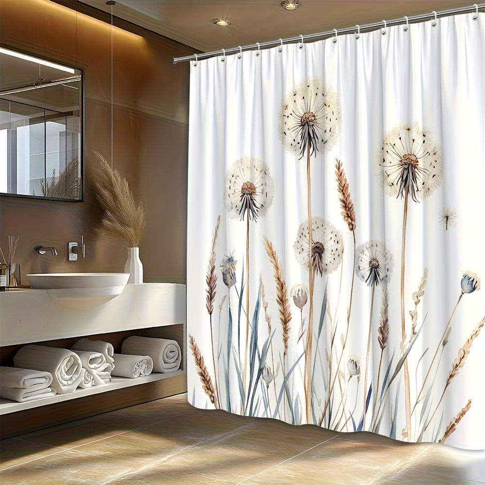 

1pc Dandelion and Weeds Shower Curtain - Watercolor Style with 12 Hooks, 70x70 Inches, Minimalist Natural Bathroom Decor, Hand 90x180cm35x71in