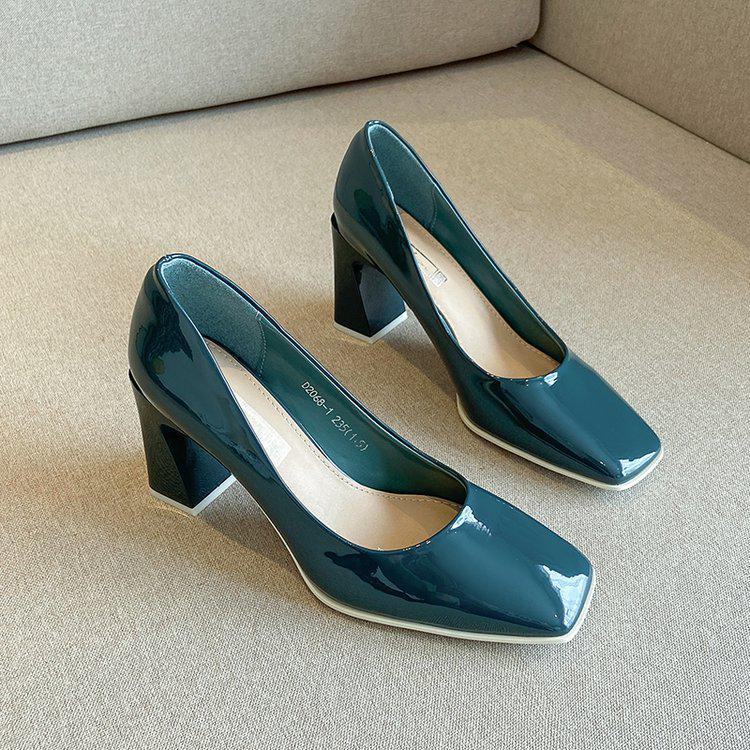 

Женские туфли на высоком каблуке из лакированной кожи в корейском стиле с квадратным носком на толстом каблуке 2024 года 35 синий