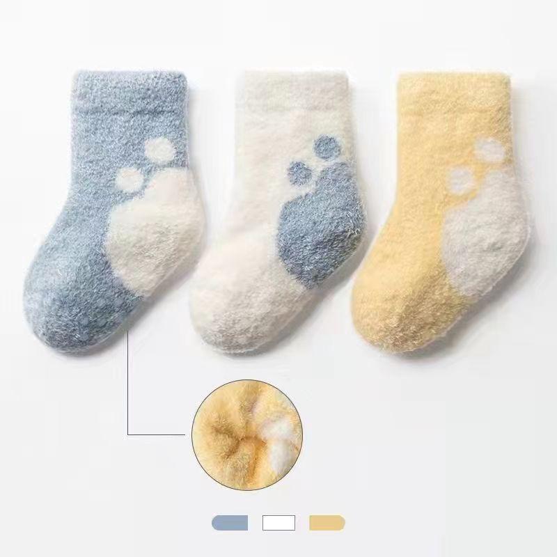 3PCS Set Baby Socks Sbring Autumn and Winter Thick Warm Baby Plush Socks Children's Coral Velvet Floor Socks 0-3 Years Old