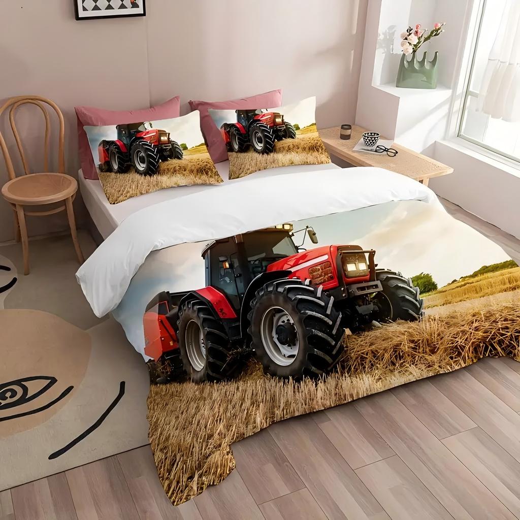Farm Tractor Pattern 3D Printed Quilt Cover Set For Boys Men Rustic Style Bedding Cover Pillowcase Soft Comfortable Duvet Cover