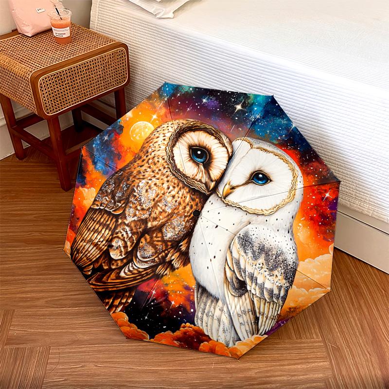 1 PC Automatic Folding Umbrella - Owls Pattern, Portable & Foldable Design with 8 Ribs, Christmas Birthday Gifts