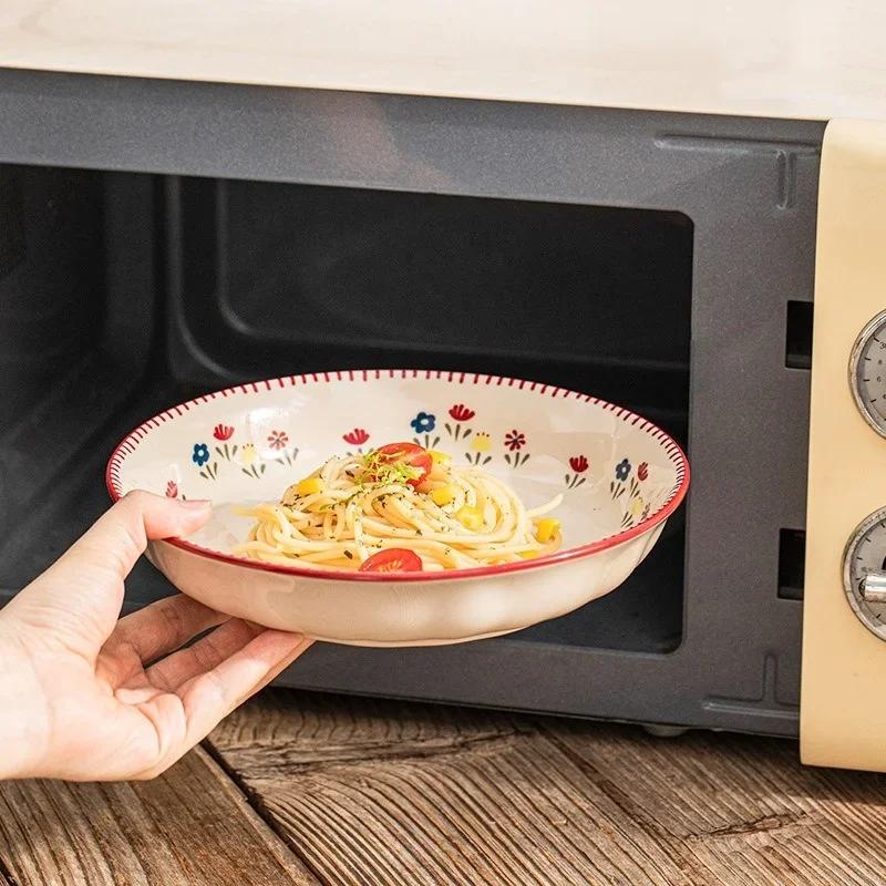 Pattern Soup Bowl Salad Bowl Dish Oval Plate Pastoral Style Dinnerware Table Decoration Kitchen Gadgets Ceramic Tableware