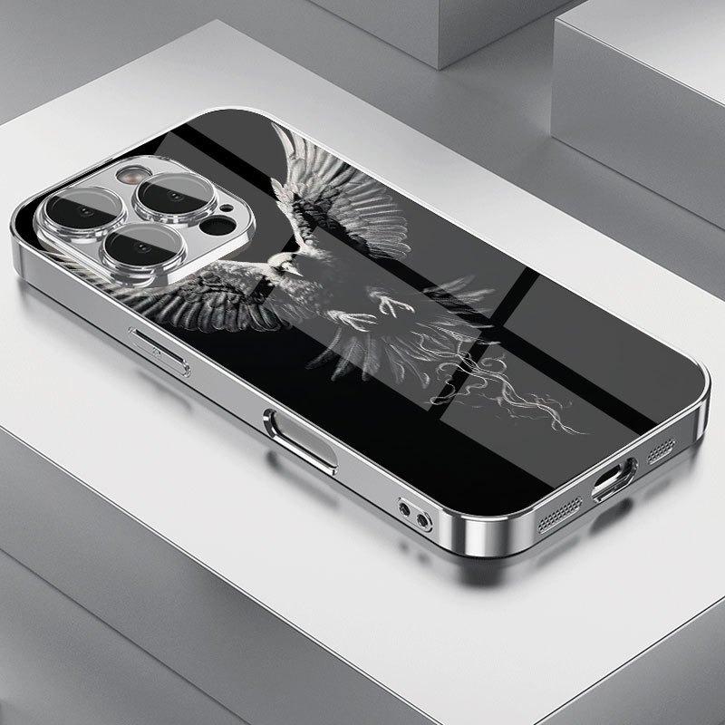 Light Luxury Crystal Eagle Pattern Glass Electroplated Silver Phone Case For Samsung Galaxy S25 S24 S23 Ultra Plus FE Cover