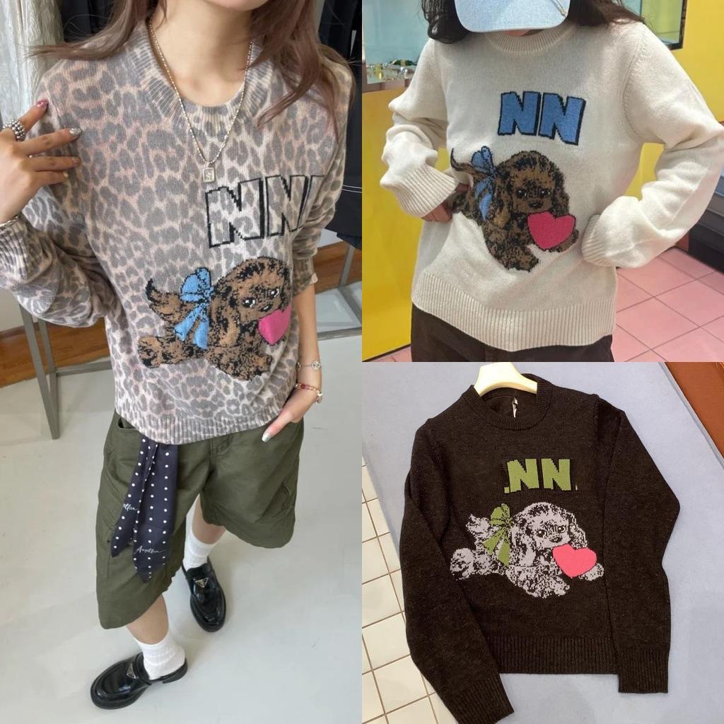 Women's Wool Blend Heart Happy Dog Pattern Sweater - Round Neck Pullover, 2026 New Style