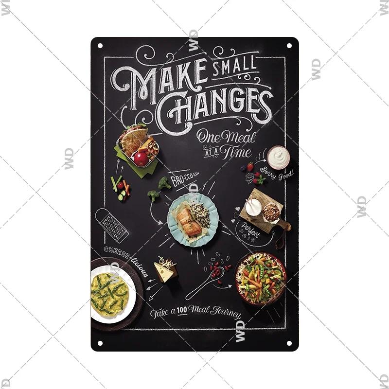 Retro Tin Sign Kitchen Rules Food Iron Painting Wall Art Metal Vintage Plaque Metal Posters for House Home Dinning Room Decor