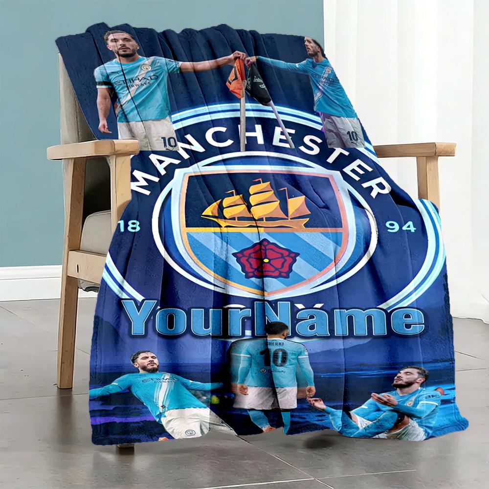 Manchester City Personalized Name Blanket Lightweight Personalized Blanket Durable Comfort Versatile for Nap Chair Living Room Office All-Season Use