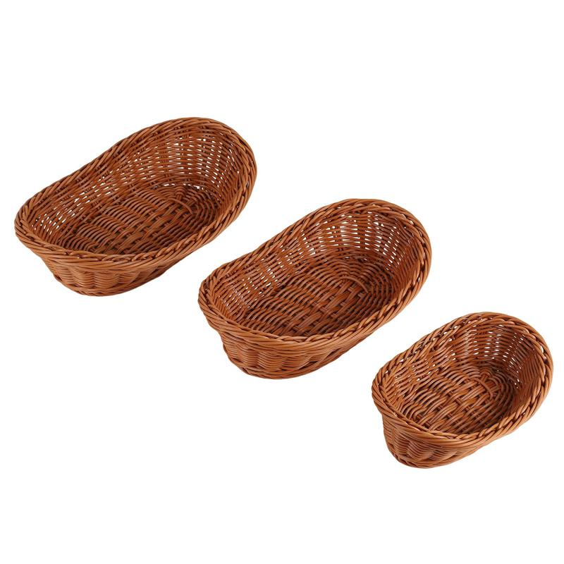 A96I-Wicker Woven Bread Basket Serving Basket Set Of 3,Storage Basket For Food Fruit Cosmetic Storage Table Top And Bathroom