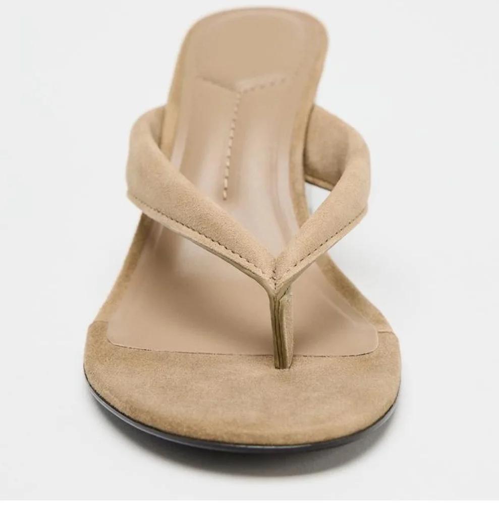 Fashion Fashion Round Clip Toe Thin Low Heels Women Slippers Outdoor Casual Wedge Sandals 2025 New Summer Beach Flip Flops Women Shoes