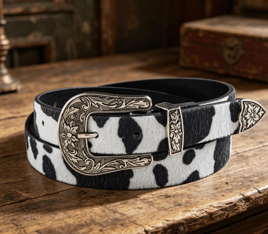 Cinto Ocidental com Fivela Esculpida Estampa de Leopardo Retro para Mulheres