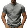 Herren Casual, Farbe V, Ausschnitt Kurz,ärmeliges T,shirt, Baumwoll-Leinen-Mischung Lässiges Oberteil Mit Dekorative Knöpfen.