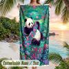 Panda Bamboo Forest Adventure Theme Quick Dry Beach Towel Custom Name Text Print Large Sand Resistant Towel Beach Vacation