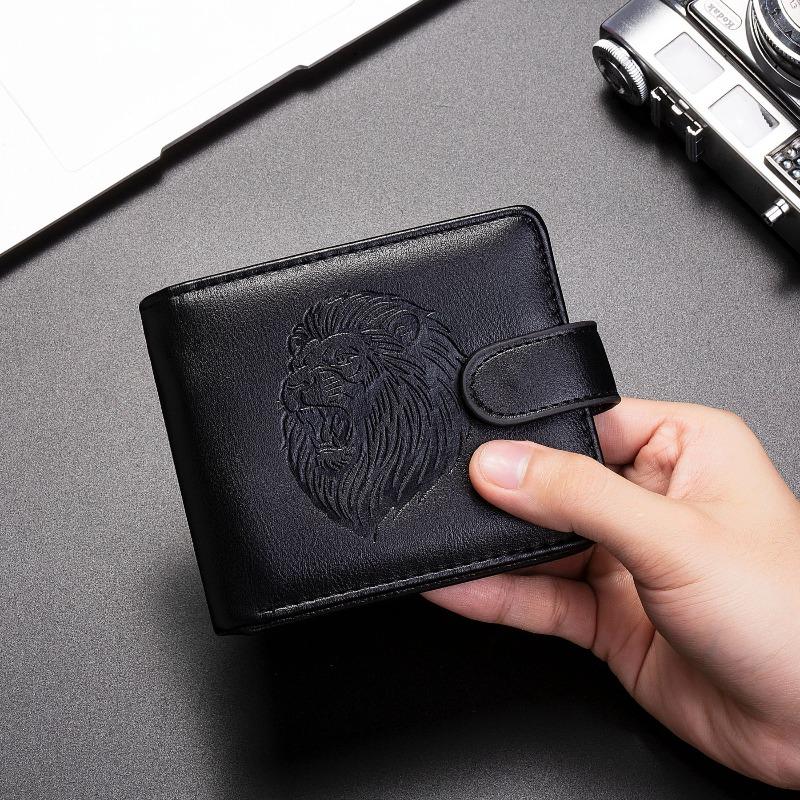 New Men's Wallet, Retro Business Card Bag, Multi-card Position, Large-capacity Change Bag, Embossed Lion Head Horizontal Model