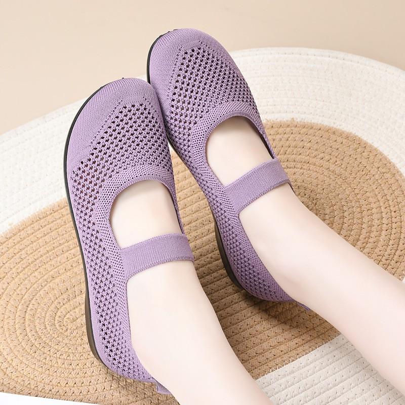 Womens Breathable Mesh Flat Slip-On Shoes Comfort - Low Heel Round Toe Casual Walking