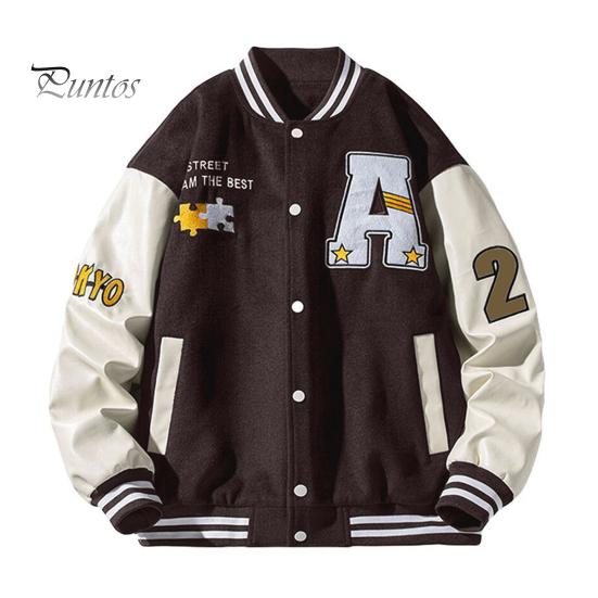

Мужская бейсбольная куртка с застежкой на пуговицы, воротником-стойкой, длинными рукавами, пальто с карманами, вышитыми буквами, цветная спортивная верхняя одежда L кофейный