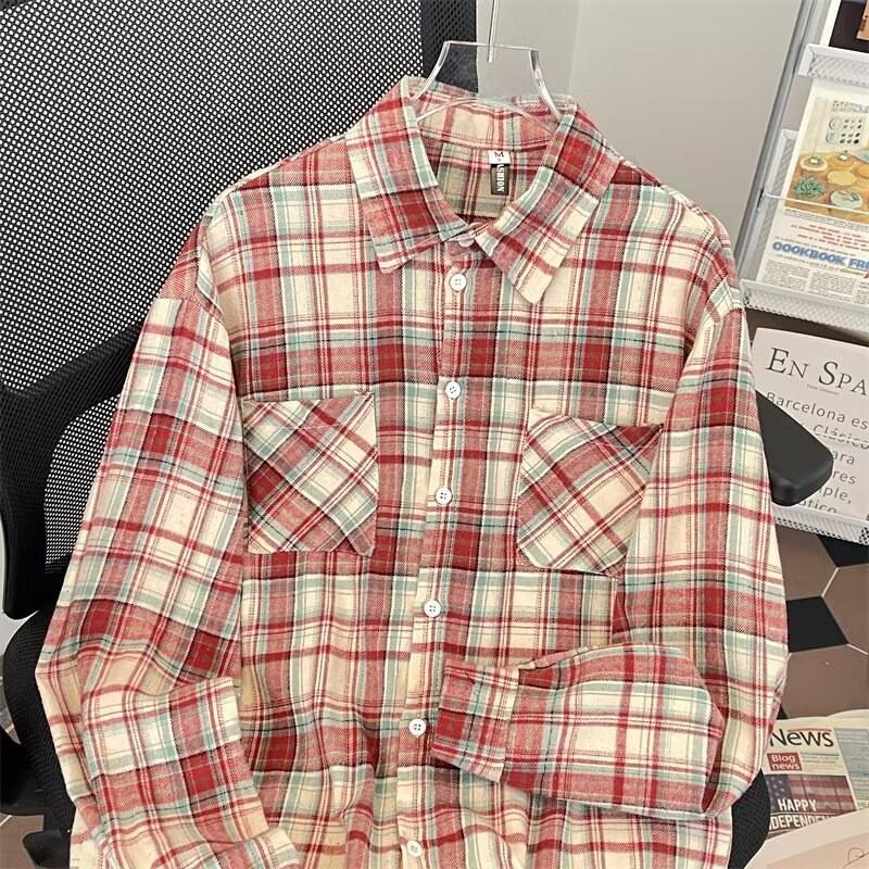 Vintage Plaid Shirt Women Long Sleeve Oversized Retro Style Casual Top