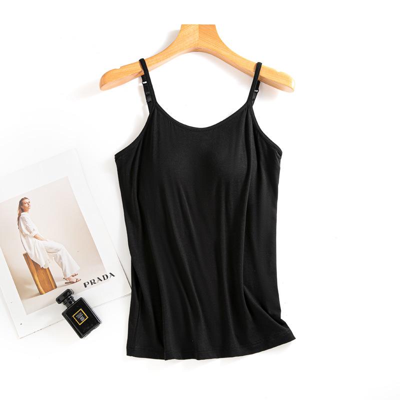 Women's Summer Modal Camisole with Built-In Bra Pads - Versatile One-Piece Base Layer and Anti-Exposure Pajamas
