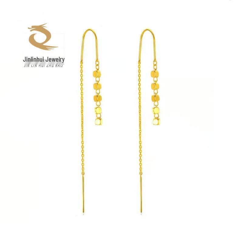 Gold Plated Geometric Square Threader Earrings for Women - Elegant Gift for Girlfriends