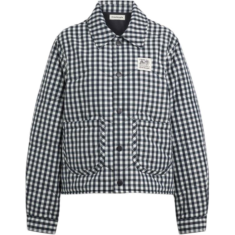 Coach Ss25 Plaid Quilted Lapel Long Sleeve Cotton Jacket Unisex Jacket Black CAH65-W4M