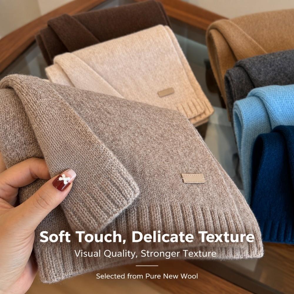 160cm*20cm Pure Wool Scarf Solid Color Neck Warmer Wrap Warm Warm Winter Scarf  For Men Women
