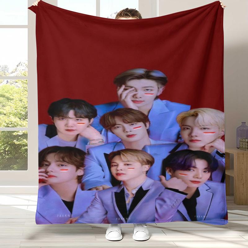 Fashion B-BTS Kpop Flannel Blanket,Ultra Soft Warm Plush Throw for Home Bedroom Bed Sofa Cover Office Camping Picnic Gift