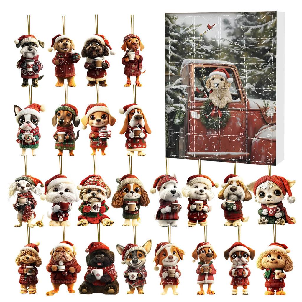 Christmas Pet Dog Advent Calendar Acrylic Hanging Ornaments For Holiday Decor And Gifts