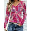 Women's Autumn and Winter 3D Color Striped Printed V-Neck Long Sleeve T-Shirt