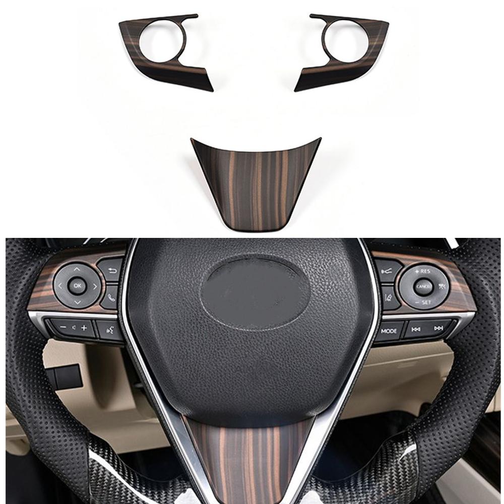For Toyota Camry 2018- Wood Grain Interior Steering Wheel Button Frame Trim