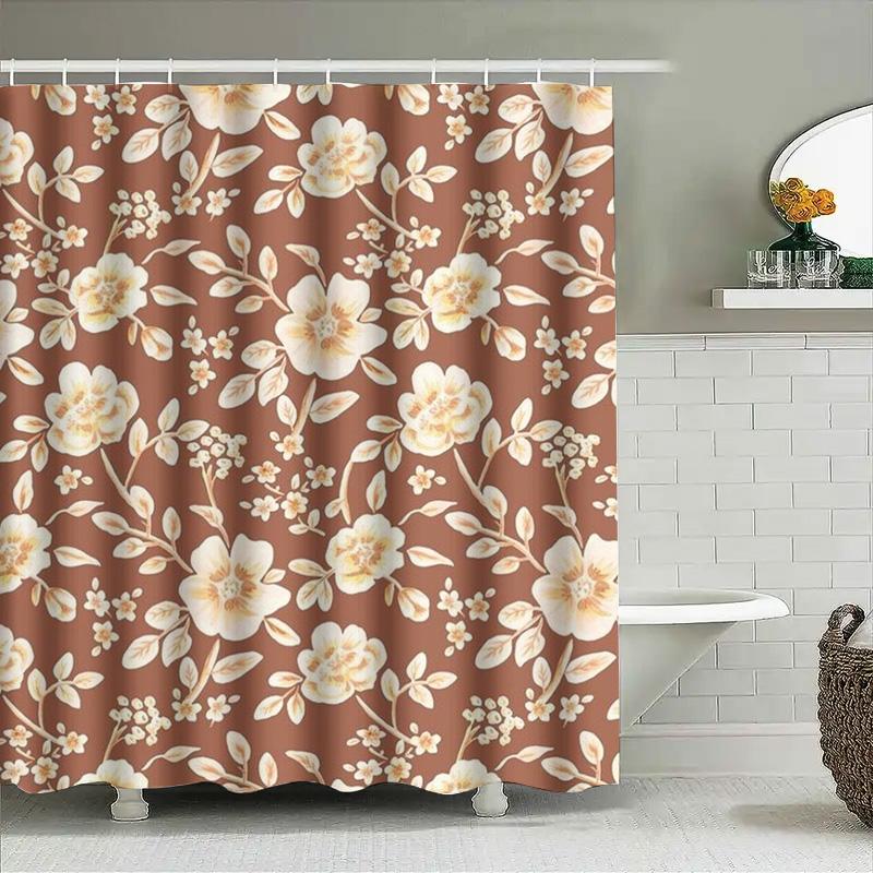 Modern Floral Shower Curtain White Cream Bath Decoration Water-Resistant Easy-to-Clean Fabric Brighten Your Bathroom with This E