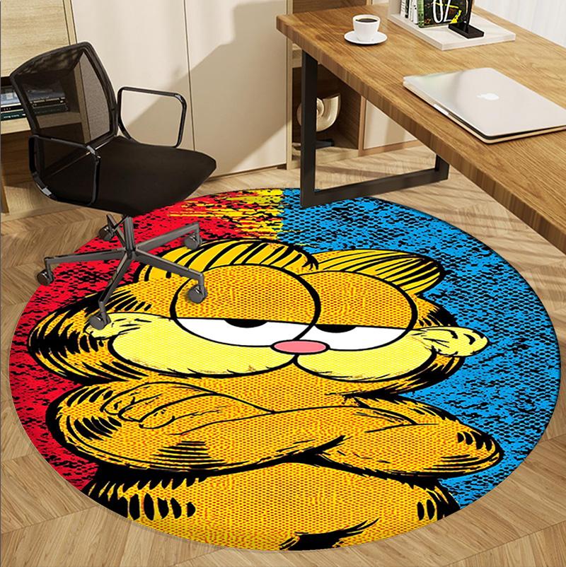 Garfield Desenli Yuvarlak Halı, İç/Dış Mekan Paspası, Piknik, Oyun Odası, Yatak Odası, Ofis, Oturma Odası, Ev Dekorasyonu Halısı, Doğum Günü Hediyesi