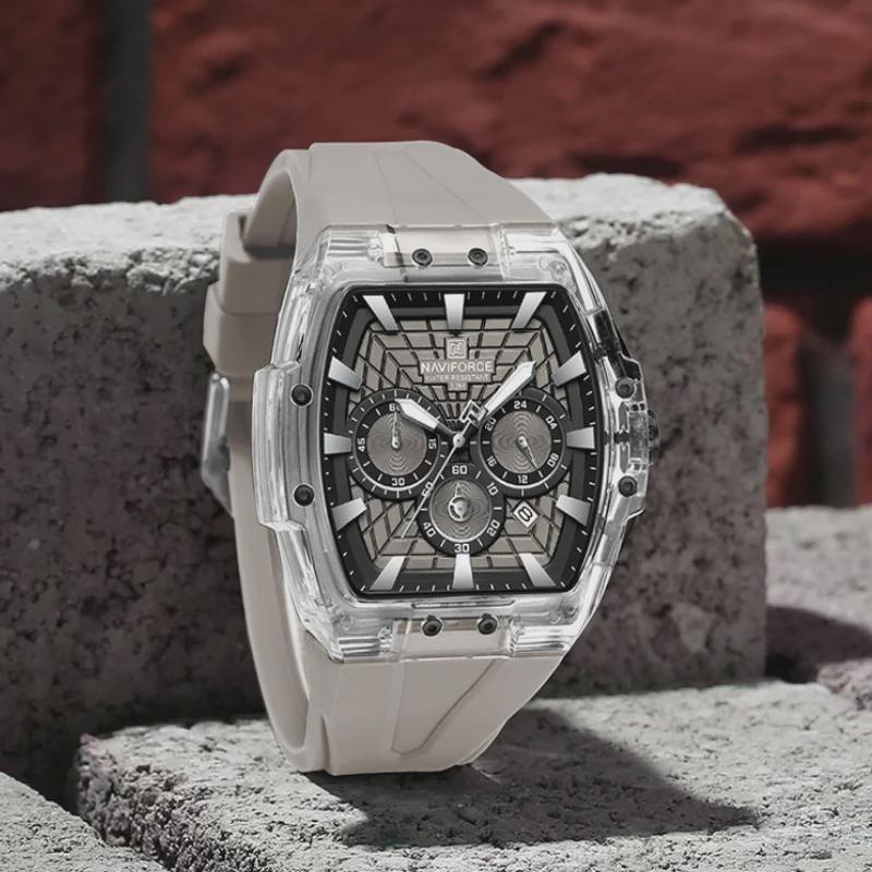 Men Watches Multifunctional Chronograph Wristwatches Luminous Hands Waterproof Silicone Strap Watch Square Dial