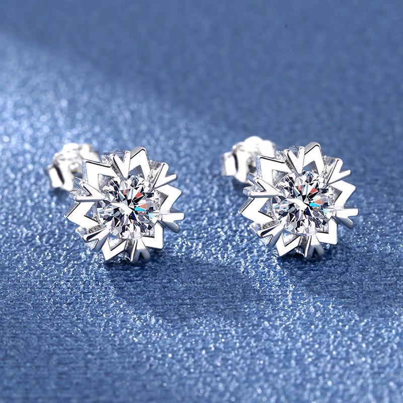 Silver Plated Snowflake Stud Earrings with 5A Zircon for Women - European, American, and Korean Fashion Jewelry