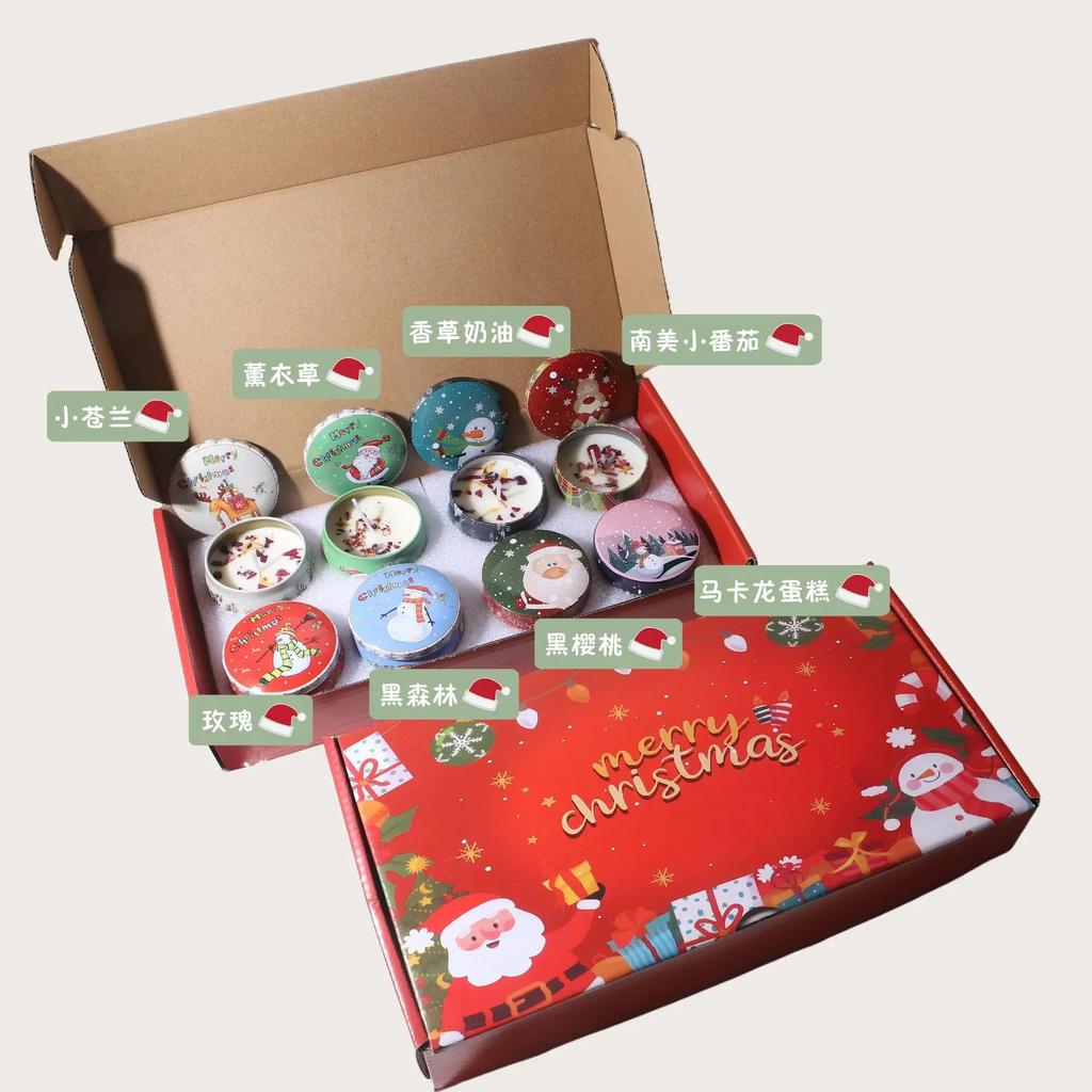 Christmas Creative Aromatherapy Candle: Large-bellied Jar, Home Fragrance, Birthday Gift, Round Small Iron Box, Souvenir Gift