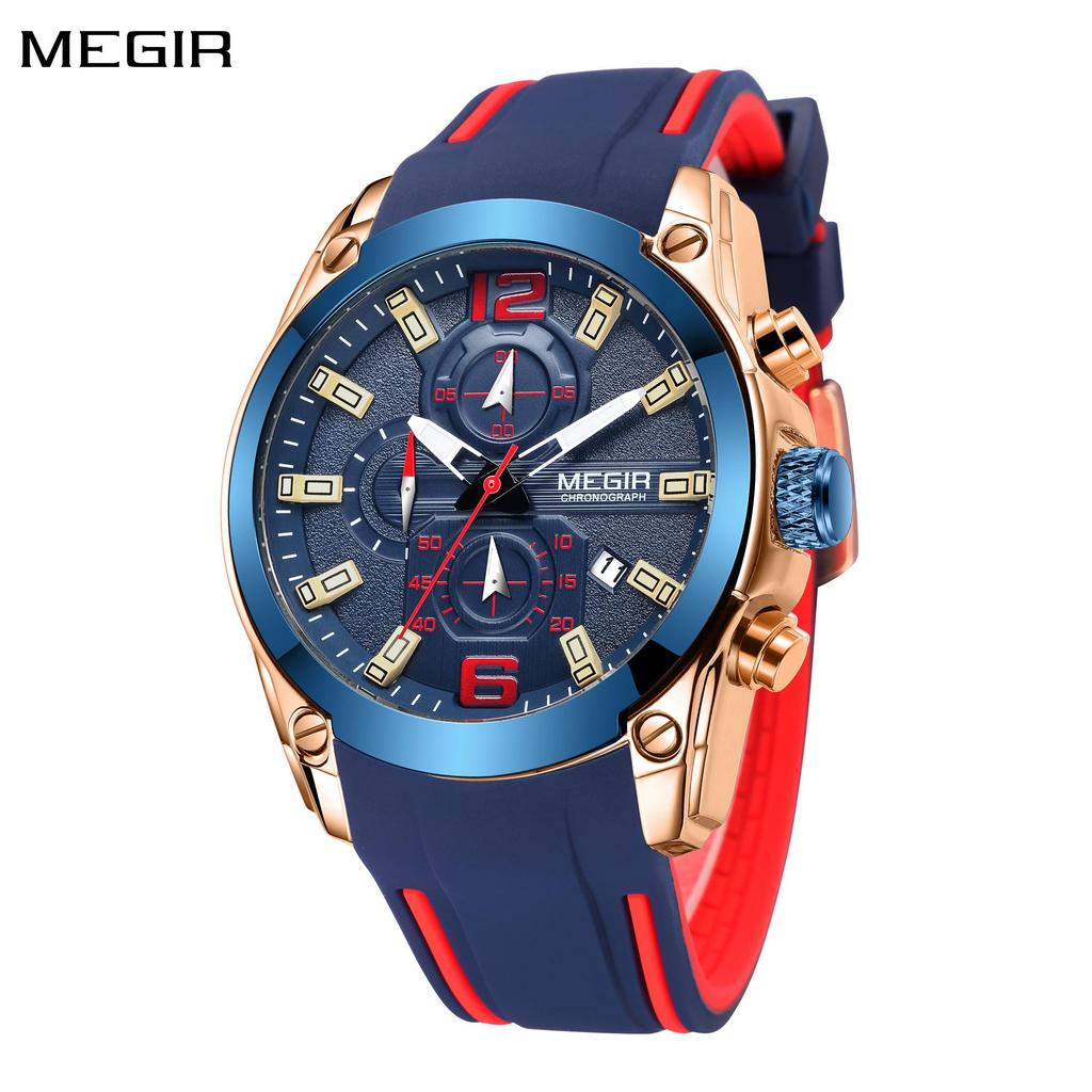 Megir Rose Blue Waterproof Sports Men Watches Clock Quartz Wrsitwatch for Man