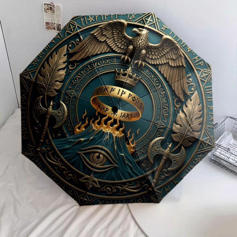 Golden Totem pattern, automatic folding umbrella, portable and foldable design, 8 ribs, a Christmas or birthday gift.