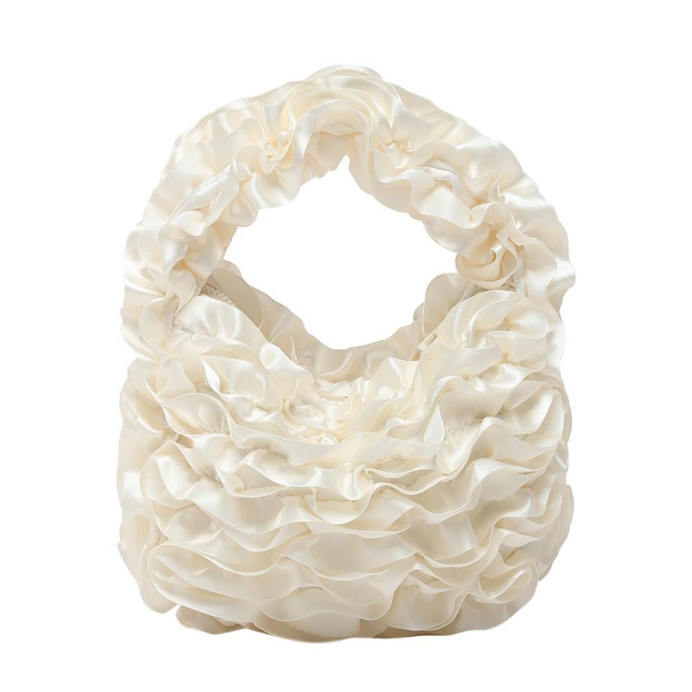 

Sweet Sweet Rose Petal Handbag Soft Light Lace Pleated Bag Lightweight Underarm Handbag Girl белый