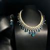 Fashionable Retro Style Inlaid Zircon Blue Droplet Pearl Necklace Earrings Look Elegant And When Worn