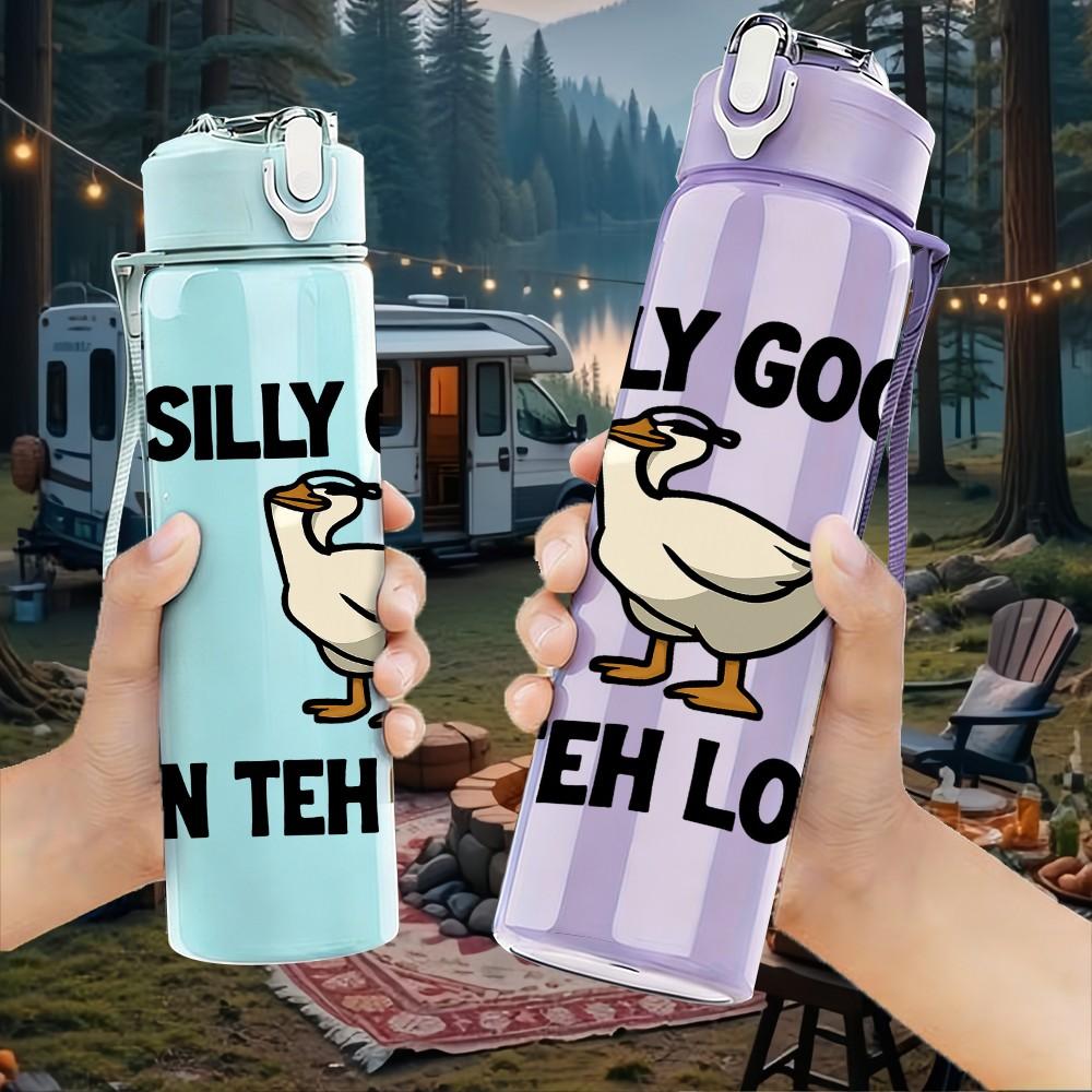 1PC Silly Goose Letter Duck Graphic 750ml Color Plastic Sports Water Bottle Leakproof Flip Straw Lid For Sports Office Home Use