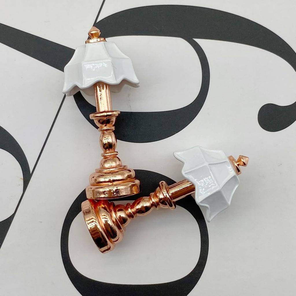 2 Pcs Dollhouse Table Lamp 1:12 Scale Miniature Desk Lamp Mini Table Light Doll House Furniture Accessories (Rose Gold) - Without Light