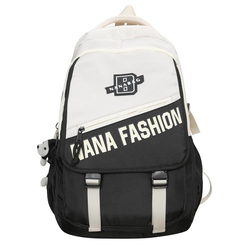 Men Letter Print Backpack Color Block Student Schoolbag Women Large Capacity Backpack