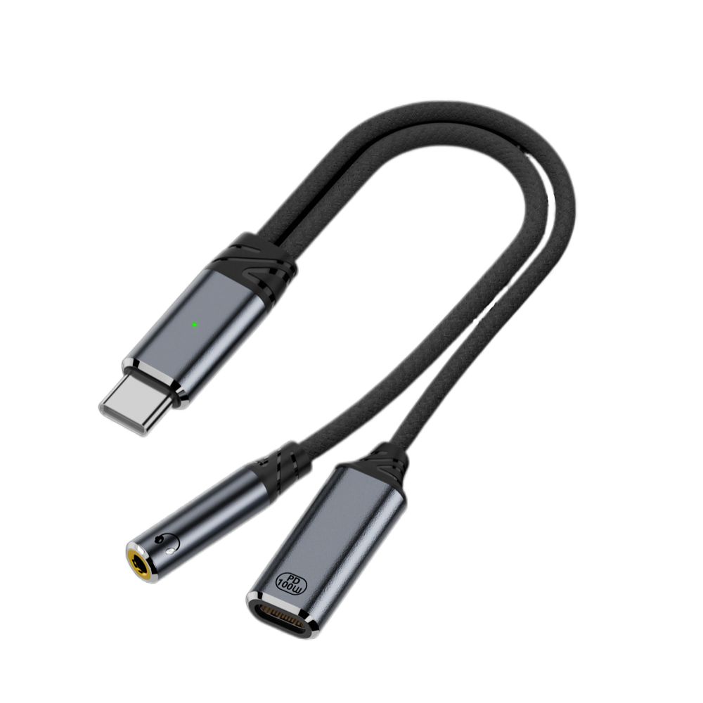 PD 100W Headphone Cable Converter Data Transmission Fast Charging Cord for Mobile Phone Tablet